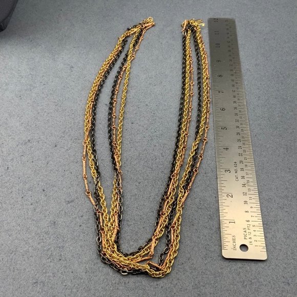 Tuleste Triple Chain Necklace Long Black Gunmetal Copper Gold - Picture 7 of 7